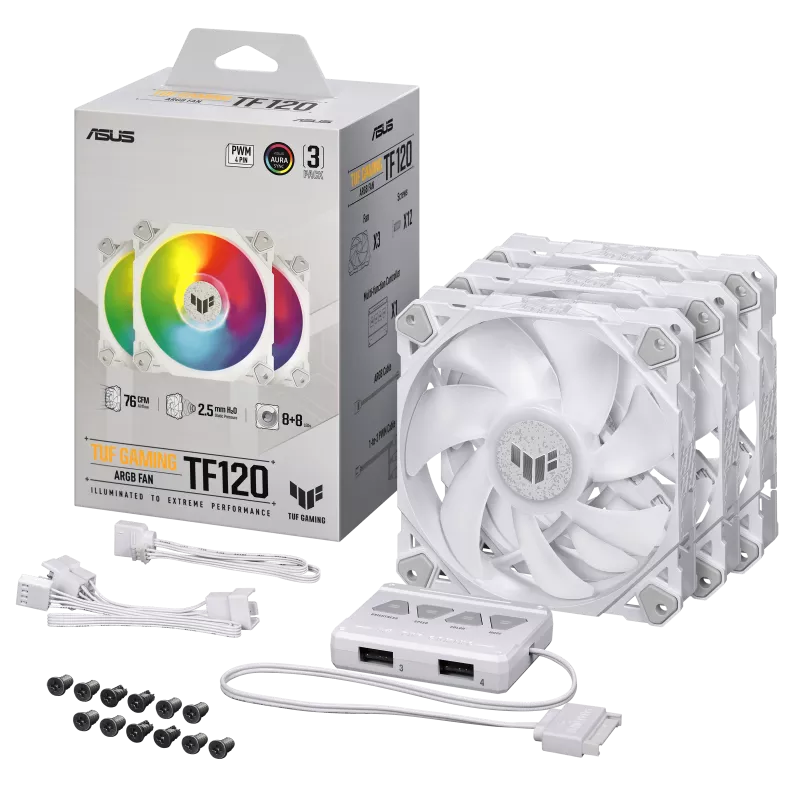 ASUS TUF Gaming TF120 ARGB Case Fan, Aura Sync Compatibility, 12cm 3in1 Fan White ASUS TUF Gaming TF120 ARGB Case Fan, Aura Sync Compatibility, 12cm 3in1 Fan White